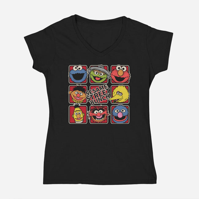 Sesame Street Bunch-Womens-V-Neck-Tee-turborat14