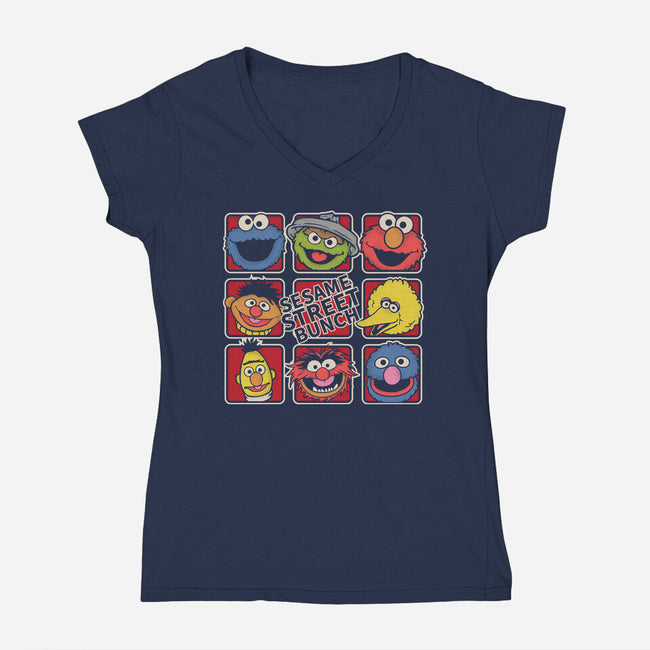 Sesame Street Bunch-Womens-V-Neck-Tee-turborat14