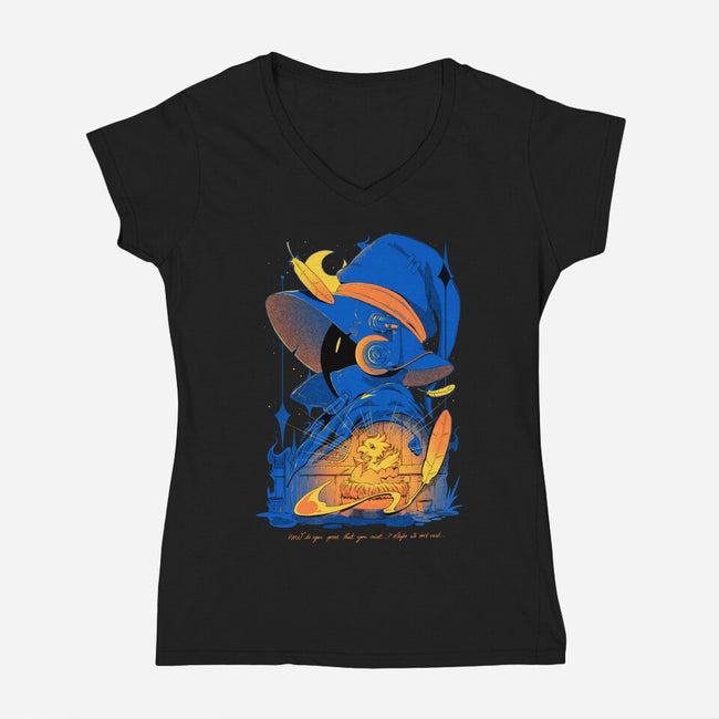 Maybe We Don't Exist-Womens-V-Neck-Tee-Kabuto Studio