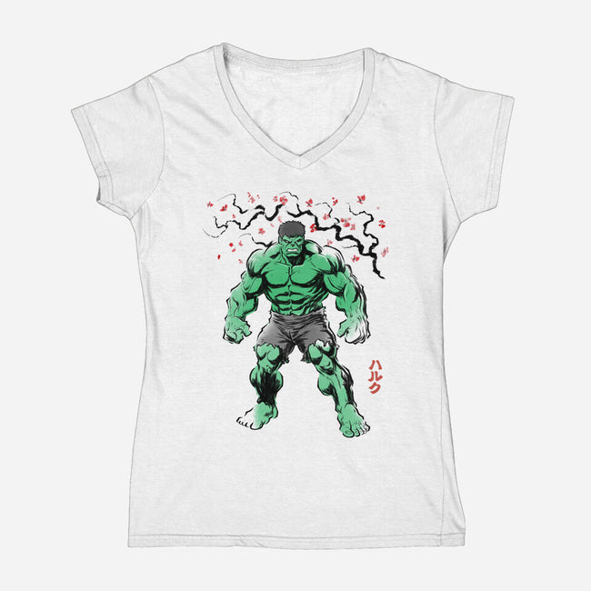 Gamma Titan Sumi-E-Womens-V-Neck-Tee-Astrobot Invention