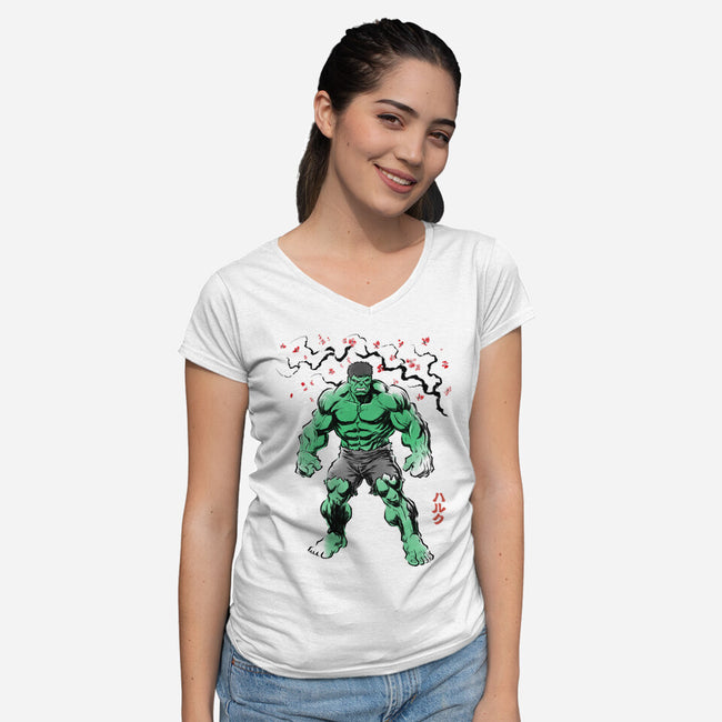 Gamma Titan Sumi-E-Womens-V-Neck-Tee-Astrobot Invention
