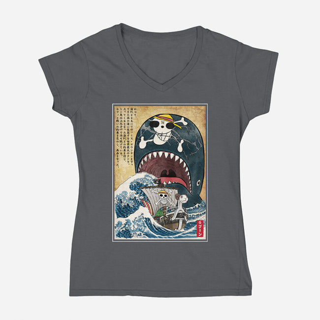 Goodbye Laboon Woodblock-Womens-V-Neck-Tee-DrMonekers