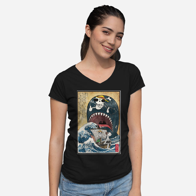 Goodbye Laboon Woodblock-Womens-V-Neck-Tee-DrMonekers