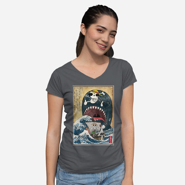 Goodbye Laboon Woodblock-Womens-V-Neck-Tee-DrMonekers