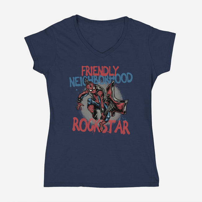 Friendly Neighborhood Rockstar-Womens-V-Neck-Tee-glitchygorilla