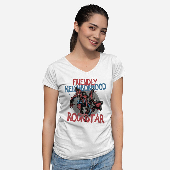 Friendly Neighborhood Rockstar-Womens-V-Neck-Tee-glitchygorilla