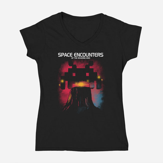 Space Encounters-Womens-V-Neck-Tee-piercek26