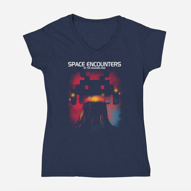 Space Encounters-Womens-V-Neck-Tee-piercek26
