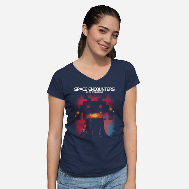 Space Encounters-Womens-V-Neck-Tee-piercek26