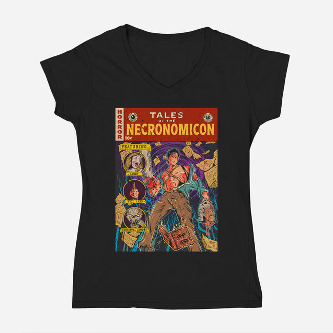Tales Of The Necronomicon-Womens-V-Neck-Tee-Green Devil