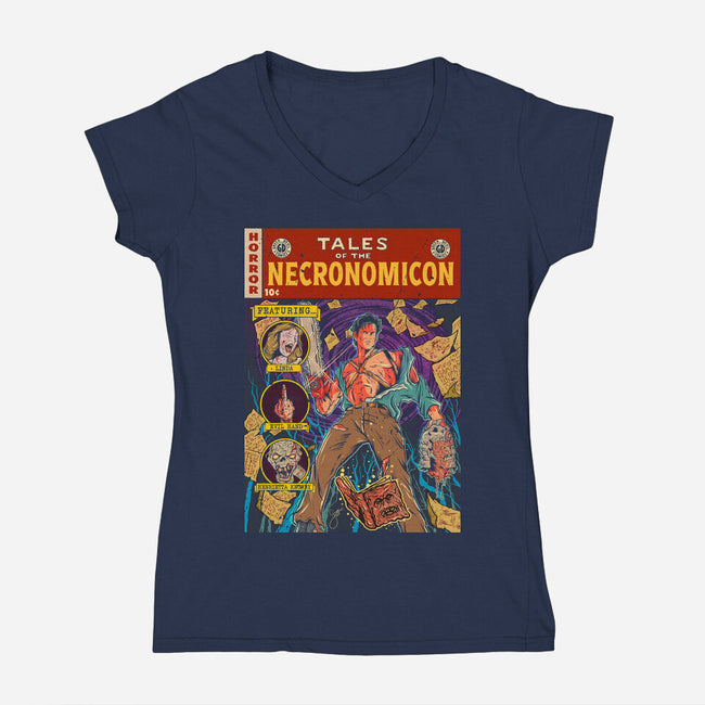 Tales Of The Necronomicon-Womens-V-Neck-Tee-Green Devil