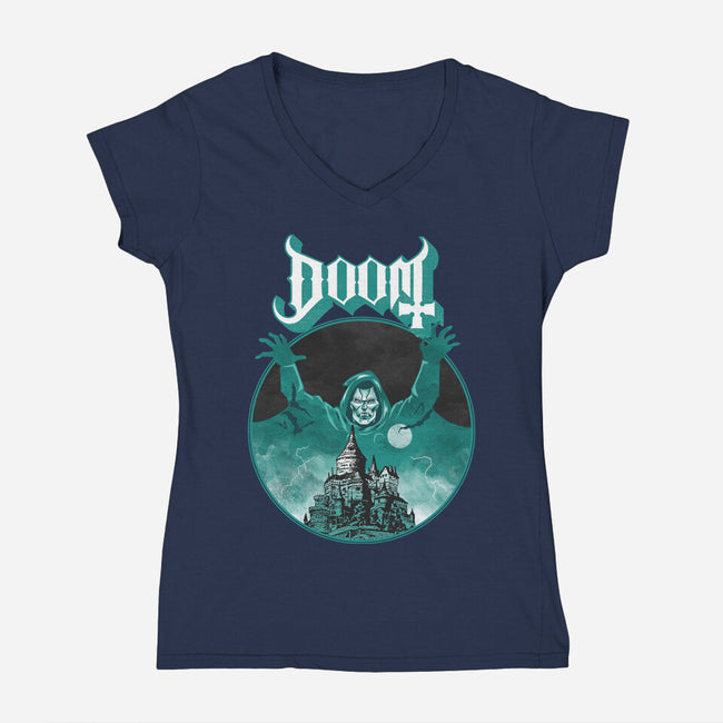 Latveria Castle-Womens-V-Neck-Tee-joerawks
