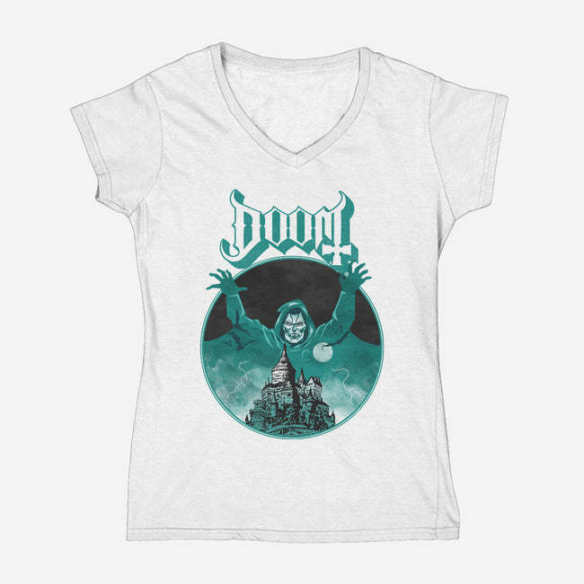 Latveria Castle-Womens-V-Neck-Tee-joerawks