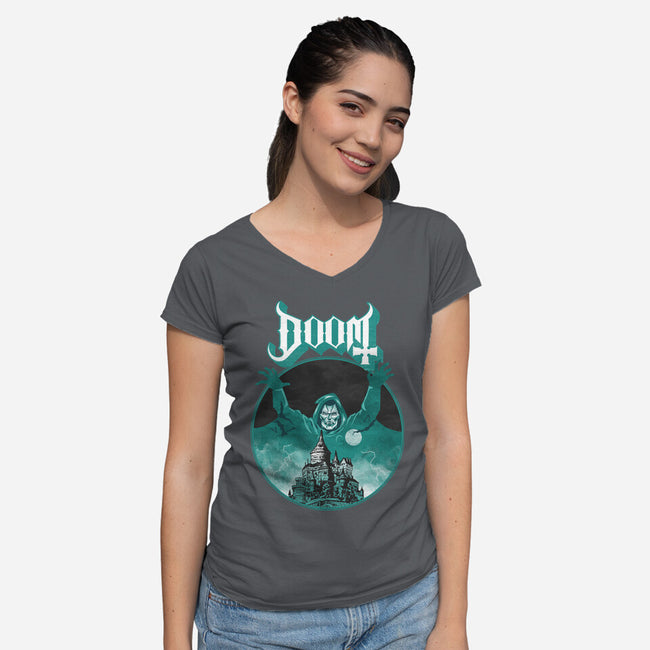 Latveria Castle-Womens-V-Neck-Tee-joerawks