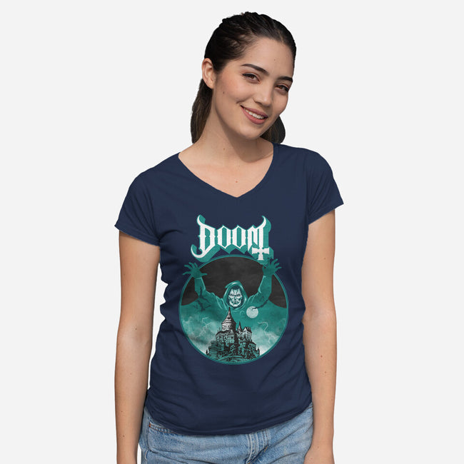 Latveria Castle-Womens-V-Neck-Tee-joerawks