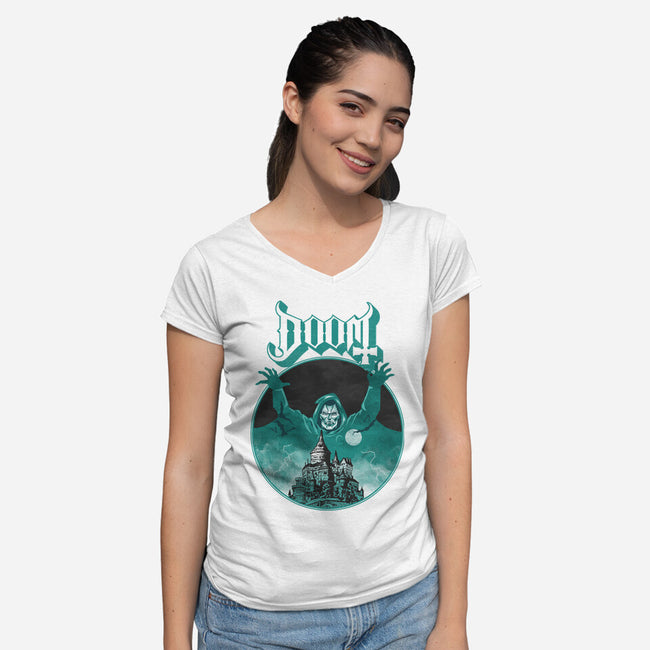 Latveria Castle-Womens-V-Neck-Tee-joerawks