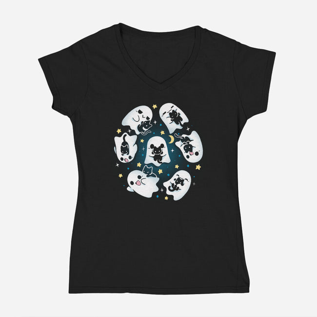 Ghosts Kittens-Womens-V-Neck-Tee-Vallina84