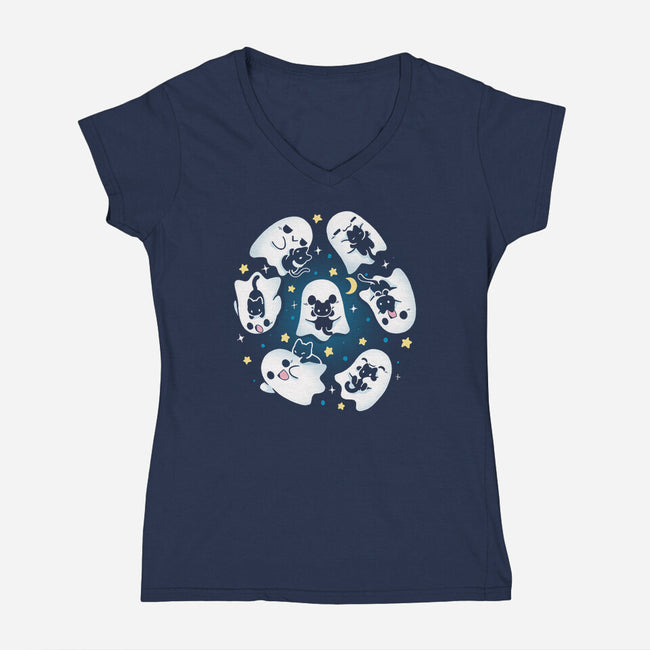 Ghosts Kittens-Womens-V-Neck-Tee-Vallina84