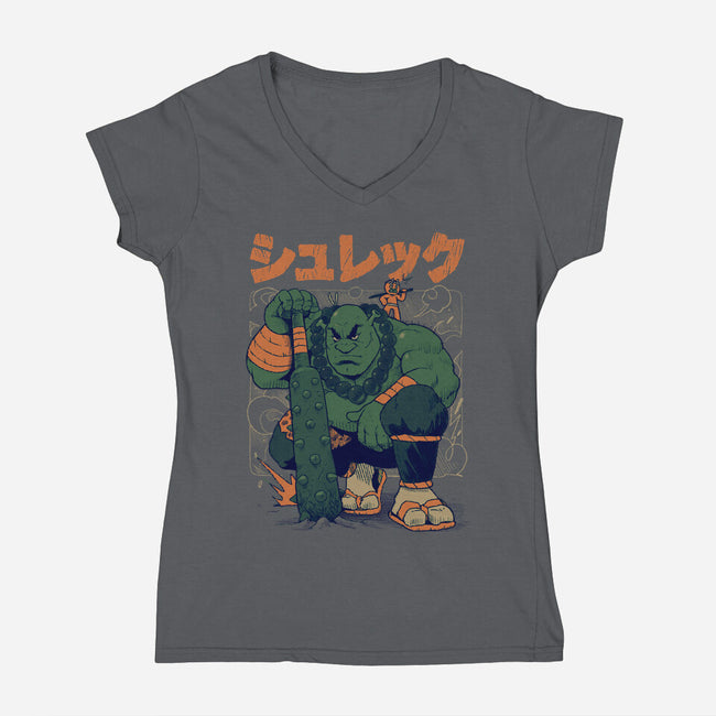 Shurekku Oni-Womens-V-Neck-Tee-Bruno Mota