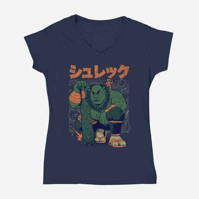 Shurekku Oni-Womens-V-Neck-Tee-Bruno Mota