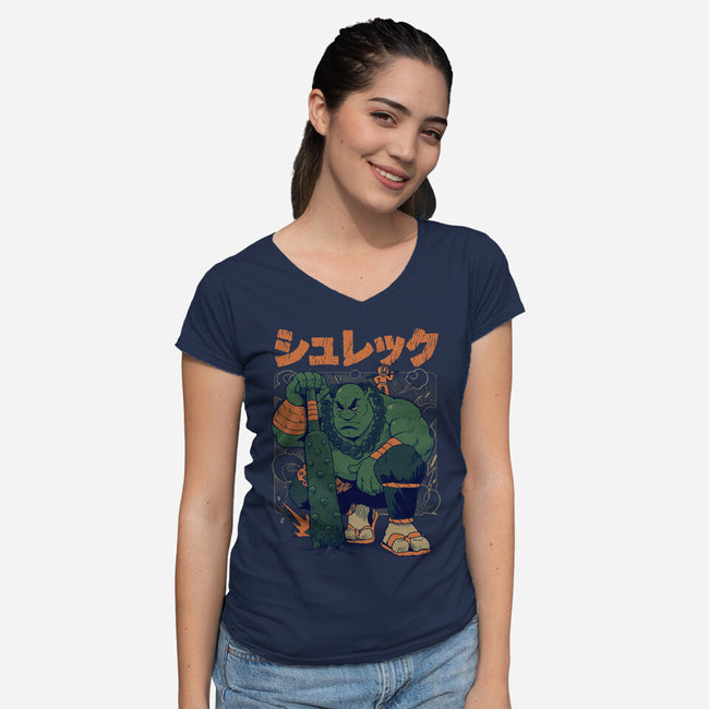 Shurekku Oni-Womens-V-Neck-Tee-Bruno Mota