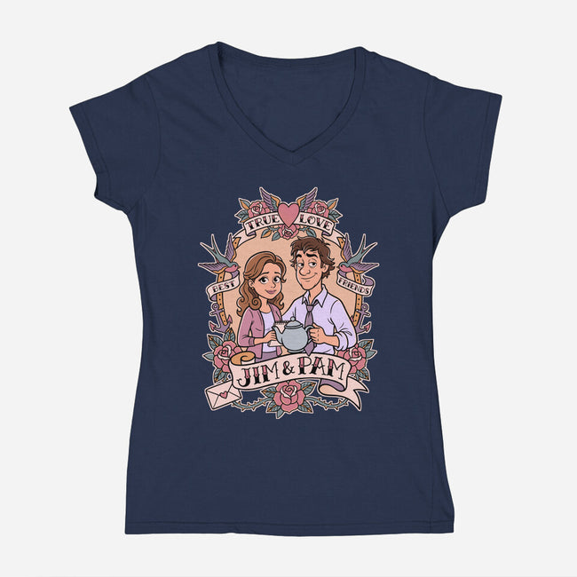 Office Romance-Womens-V-Neck-Tee-P1yu5h