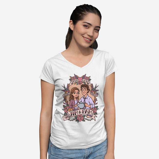 Office Romance-Womens-V-Neck-Tee-P1yu5h
