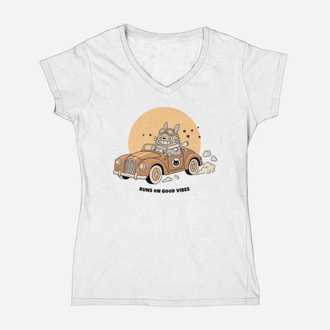 Runs On Good Vibes-Womens-V-Neck-Tee-GODZILLARGE