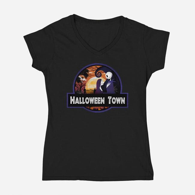 Halloween Town Park-Womens-V-Neck-Tee-dandingeroz