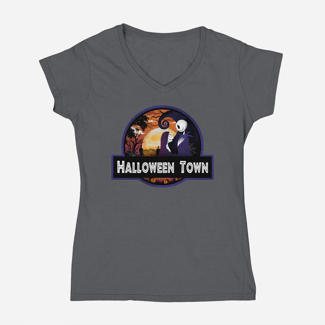 Halloween Town Park-Womens-V-Neck-Tee-dandingeroz