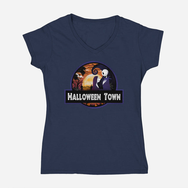 Halloween Town Park-Womens-V-Neck-Tee-dandingeroz