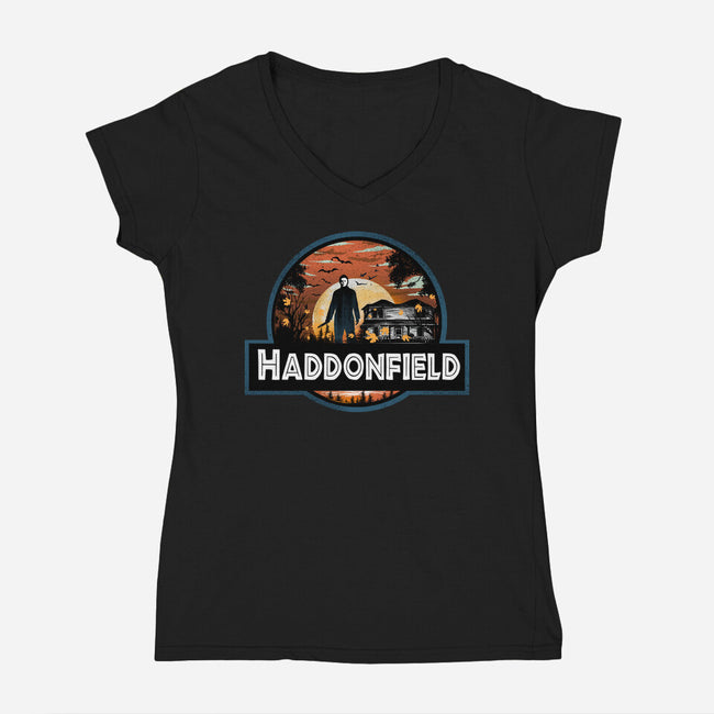 Haddonfield Park-Womens-V-Neck-Tee-dandingeroz