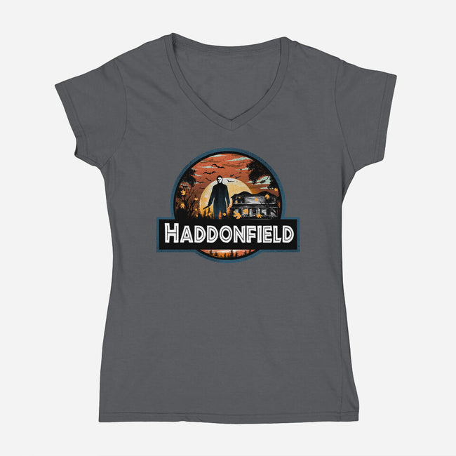 Haddonfield Park-Womens-V-Neck-Tee-dandingeroz