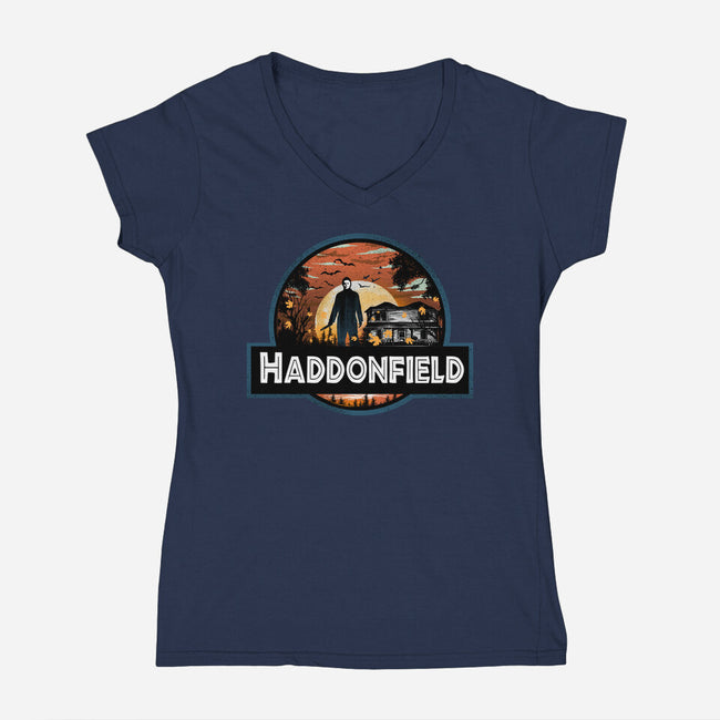 Haddonfield Park-Womens-V-Neck-Tee-dandingeroz