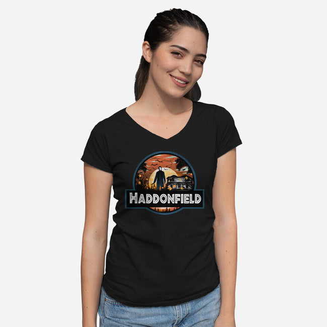 Haddonfield Park-Womens-V-Neck-Tee-dandingeroz