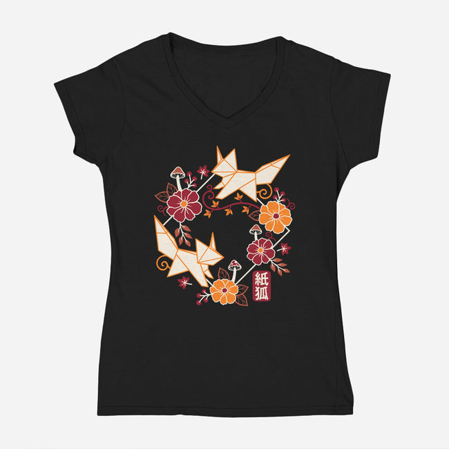 Origami Foxes-Womens-V-Neck-Tee-NemiMakeit