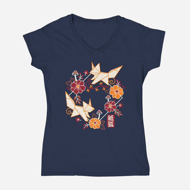 Origami Foxes-Womens-V-Neck-Tee-NemiMakeit
