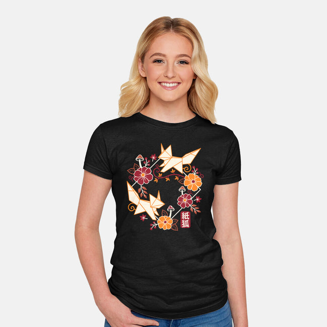 Origami Foxes-Womens-Fitted-Tee-NemiMakeit
