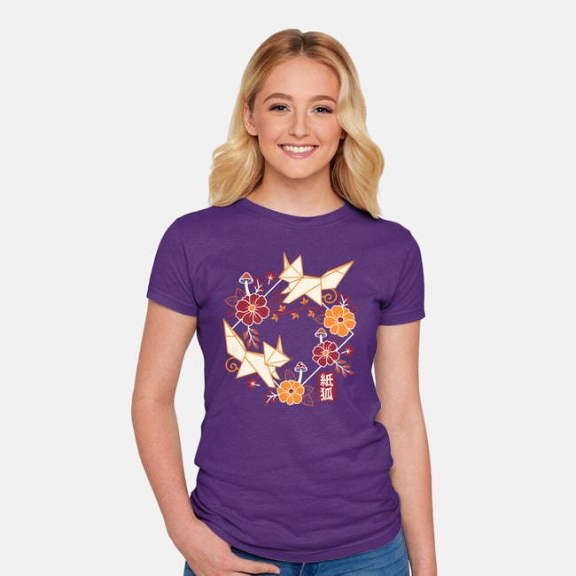 Origami Foxes-Womens-Fitted-Tee-NemiMakeit