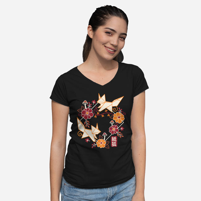 Origami Foxes-Womens-V-Neck-Tee-NemiMakeit