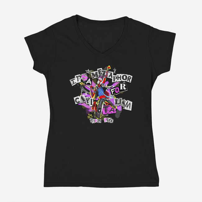 Metaphor For Capitalism-Womens-V-Neck-Tee-Afire