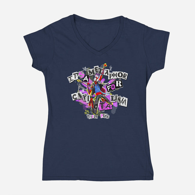 Metaphor For Capitalism-Womens-V-Neck-Tee-Afire