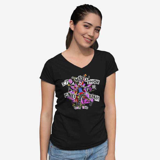 Metaphor For Capitalism-Womens-V-Neck-Tee-Afire