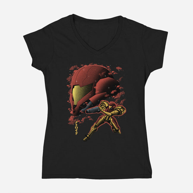 Cosmic Warrior Nightsky Lineart-Womens-V-Neck-Tee-Astrobot Invention