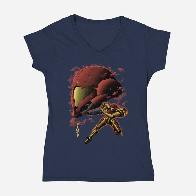 Cosmic Warrior Nightsky Lineart-Womens-V-Neck-Tee-Astrobot Invention