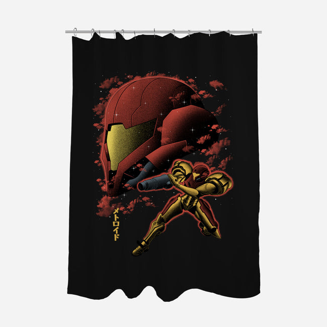 Cosmic Warrior Nightsky Lineart-None-Polyester-Shower Curtain-Astrobot Invention