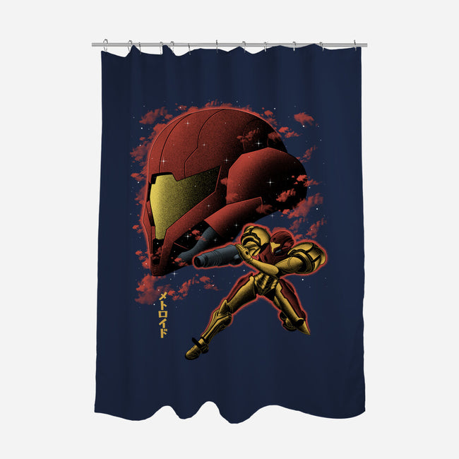 Cosmic Warrior Nightsky Lineart-None-Polyester-Shower Curtain-Astrobot Invention
