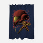 Cosmic Warrior Nightsky Lineart-None-Polyester-Shower Curtain-Astrobot Invention
