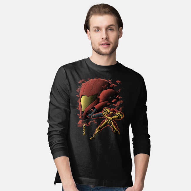 Cosmic Warrior Nightsky Lineart-Mens-Long Sleeved-Tee-Astrobot Invention