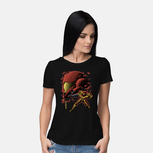 Cosmic Warrior Nightsky Lineart-Womens-Basic-Tee-Astrobot Invention